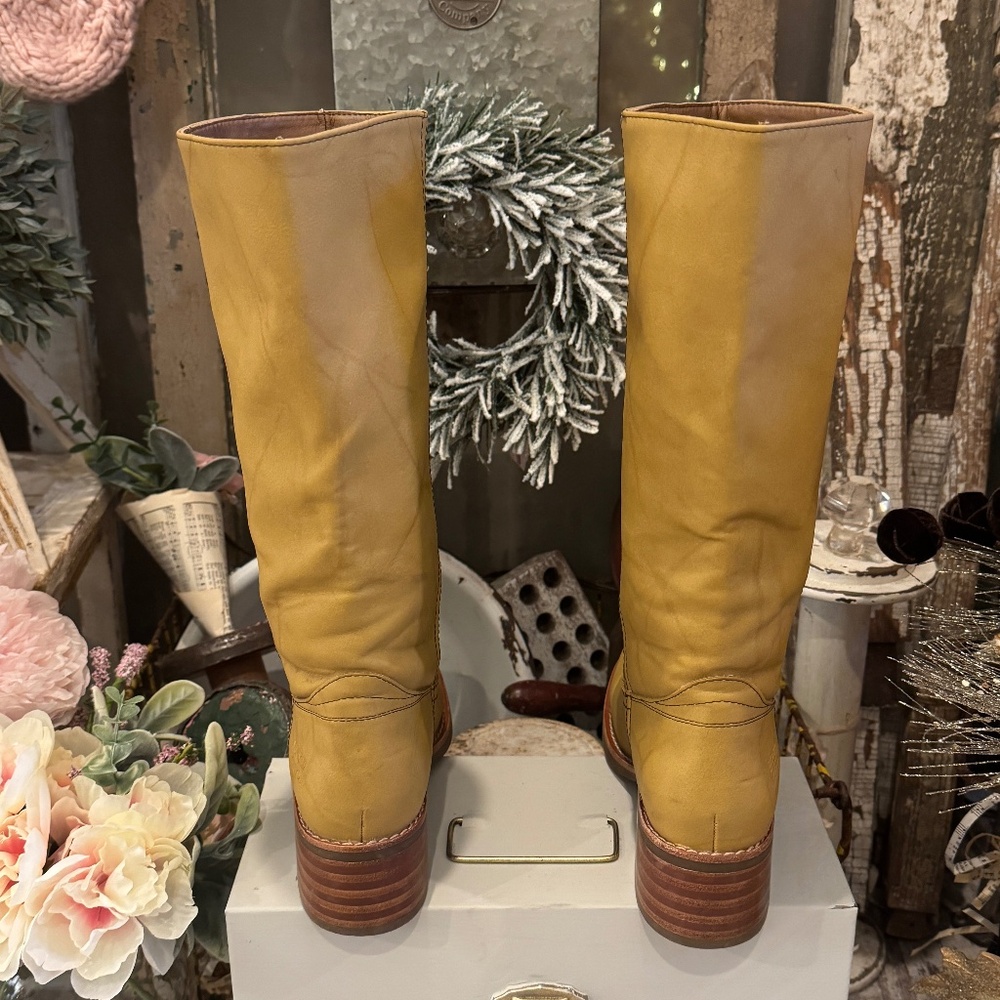 FRYE & CO MIRANDA 14 VEGAN ANTIQUED LEATHER CAMPUS BANANA KNEE HIGH TALL BOOT - Picture 5 of 16